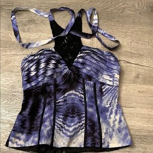 BEBE Women's Purple Halter corset Top w/full zip back SZ S